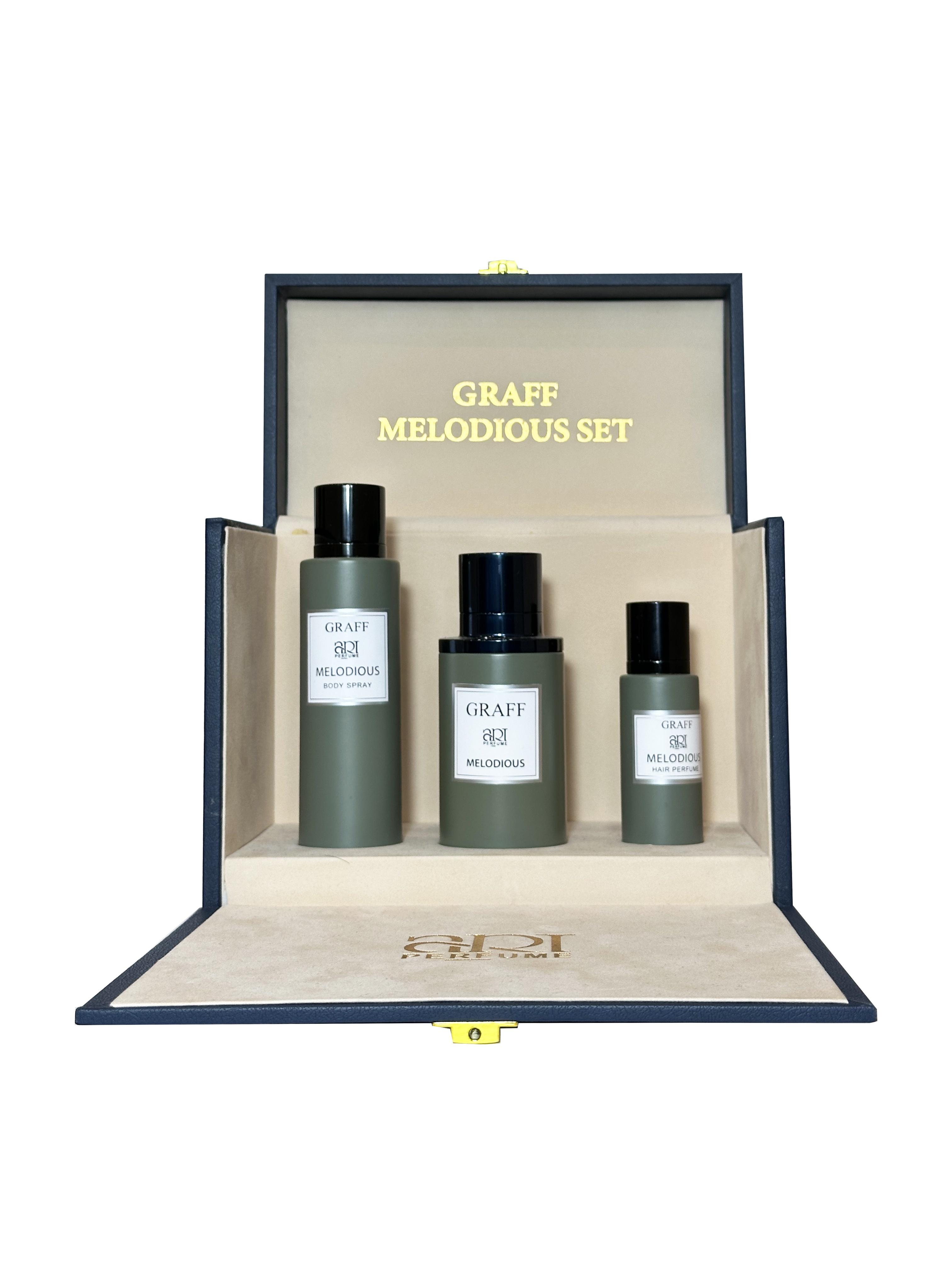 GRAFF ART PERFUME MELODIOUS SET EDP 80ML+HAIR MIST 30ML+BODY SPRAY 100MLundefined