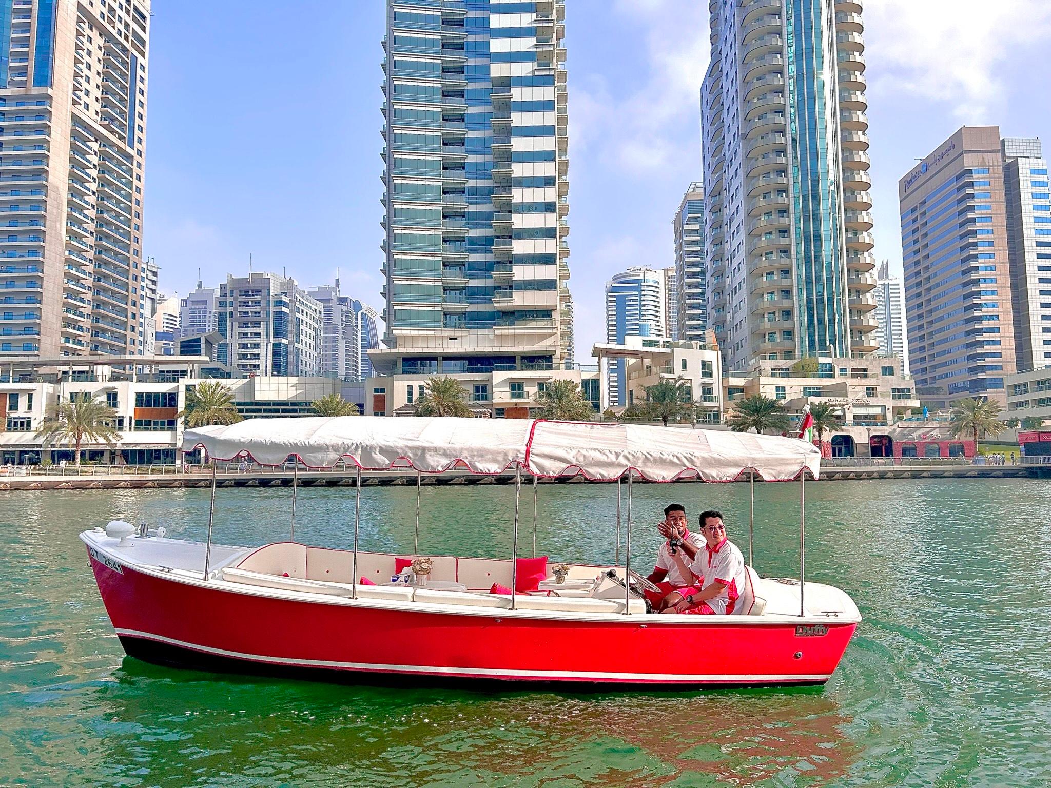 Warm red boats view 1
