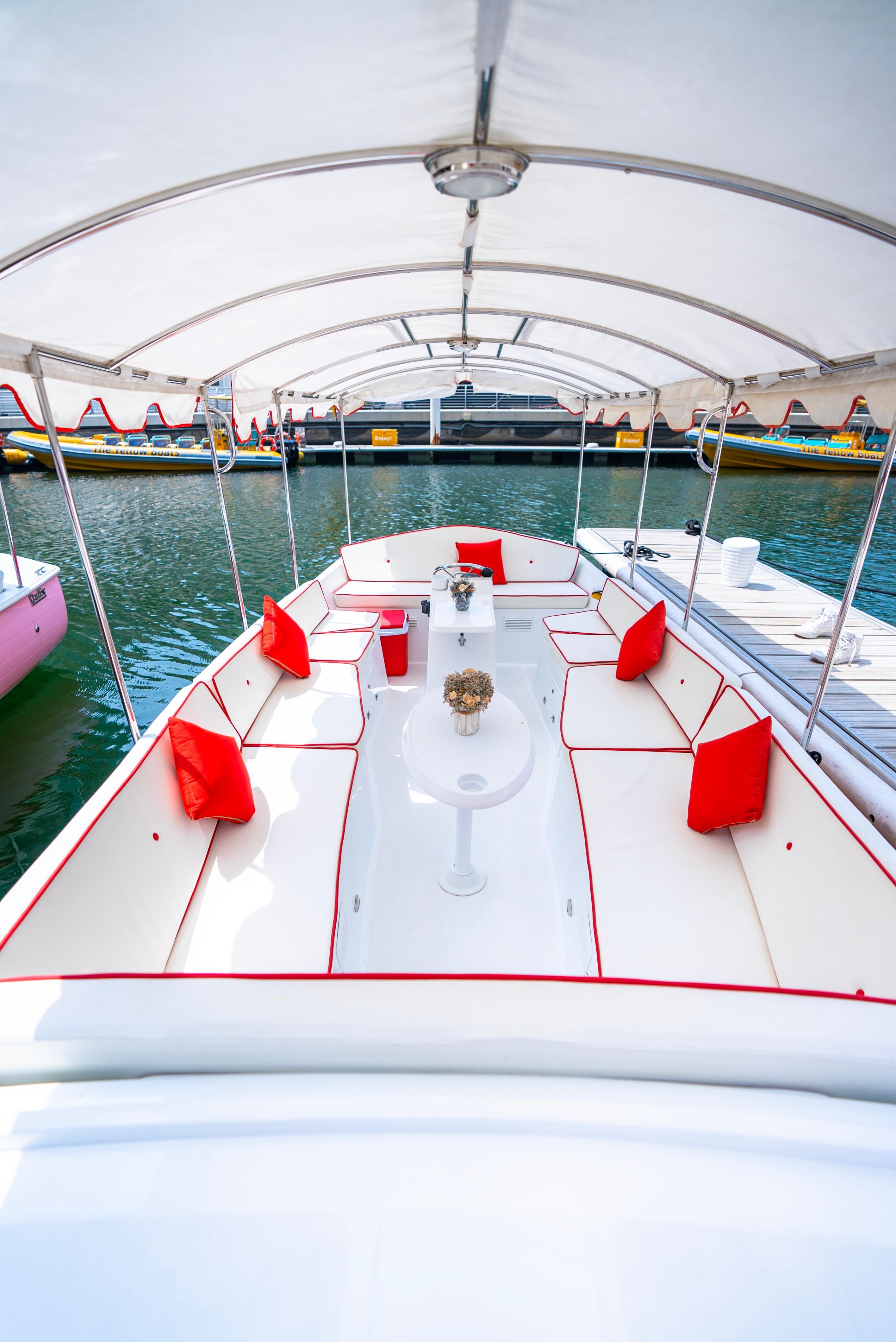 Warm red boats view 2