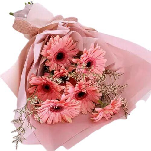 Elegant Pink Gerberas Beautifully Tied Bouquet Standard view 1