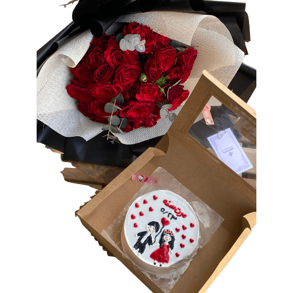 Rose bouquet with cake2 view 1
