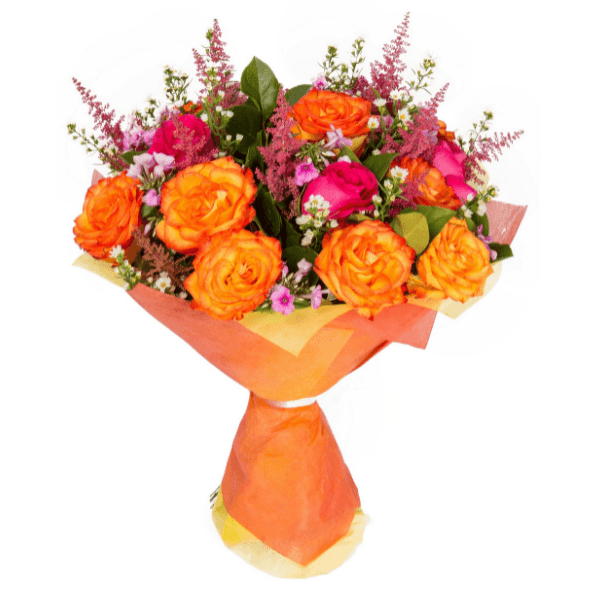 Orange and Pink Rose Bouquet and Cake view 2