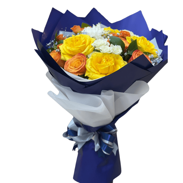 A bouquet of mixed colored roses view 2