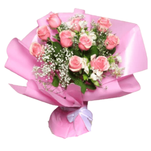 Pink rose bouquet WITH Chocolate basket 1 view 2
