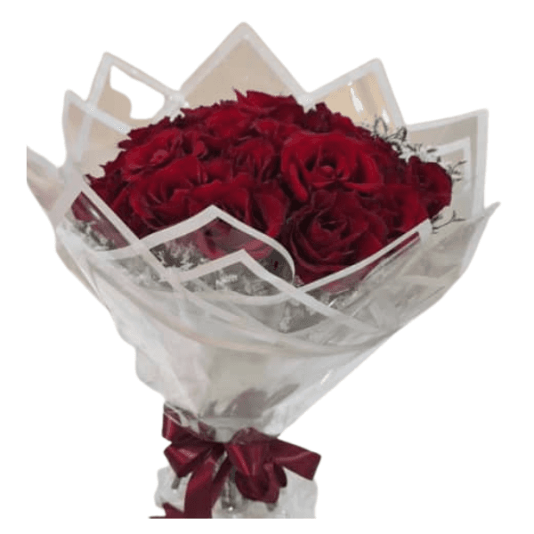 red  bouquet 5 with Belgian chocolate mixture tray 1.5 kg view 2