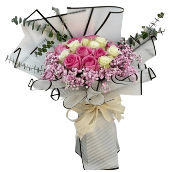 Mixed pink and white roses and gypsum… with tray chocolate mix 10 view 2