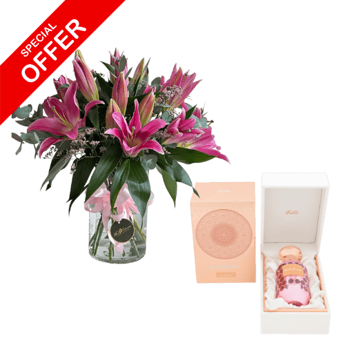 lilies vase and Lamaan - Oud Rose view 1