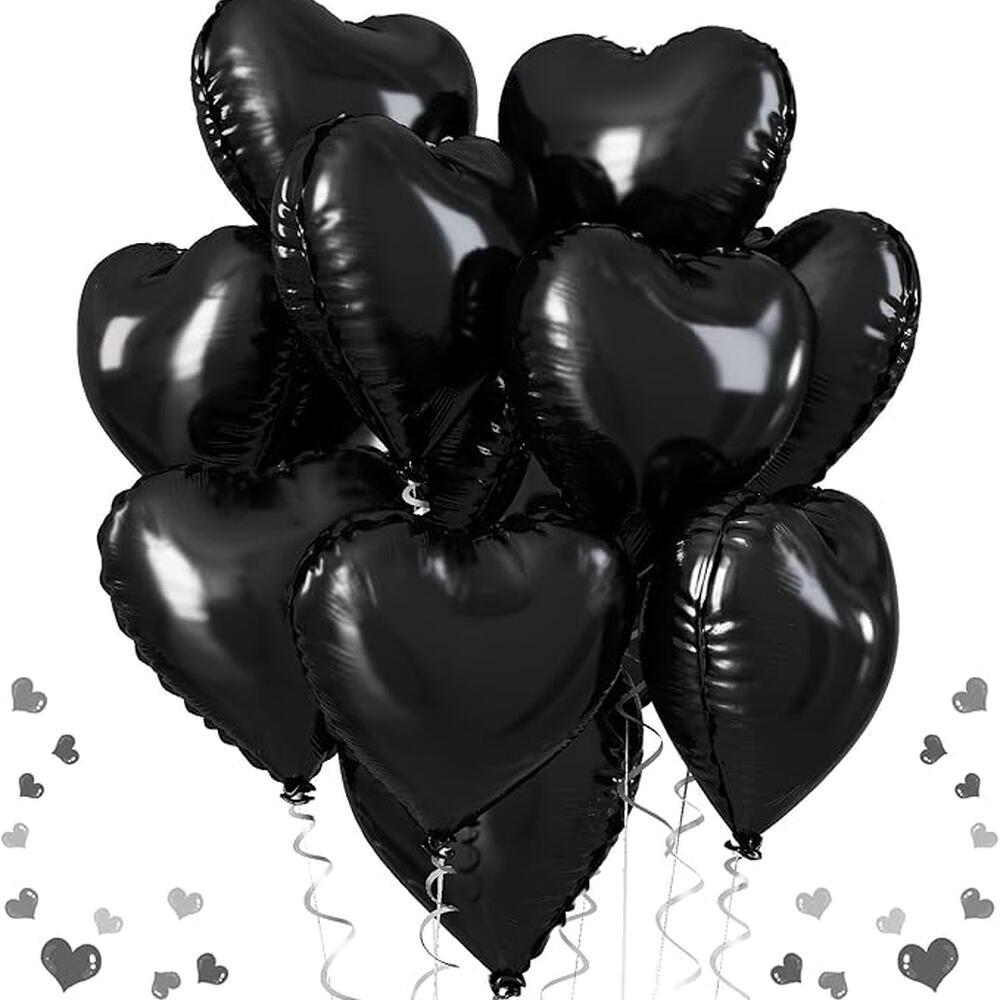 9 Black Heart Shaped Helium Foil Balloon Set 6225