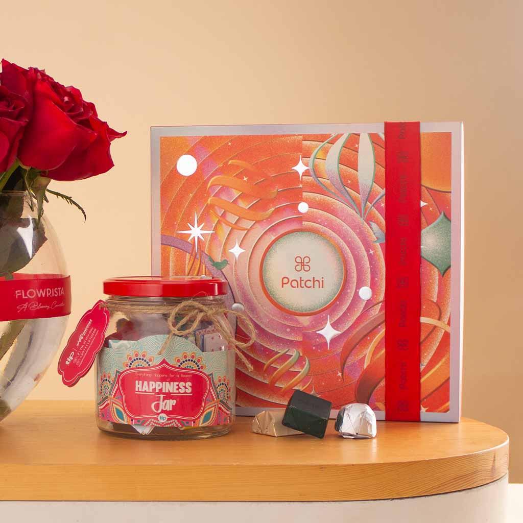 Happiness Jar, Patchi Joyful Moments & 15 Red Roses Vase view 2