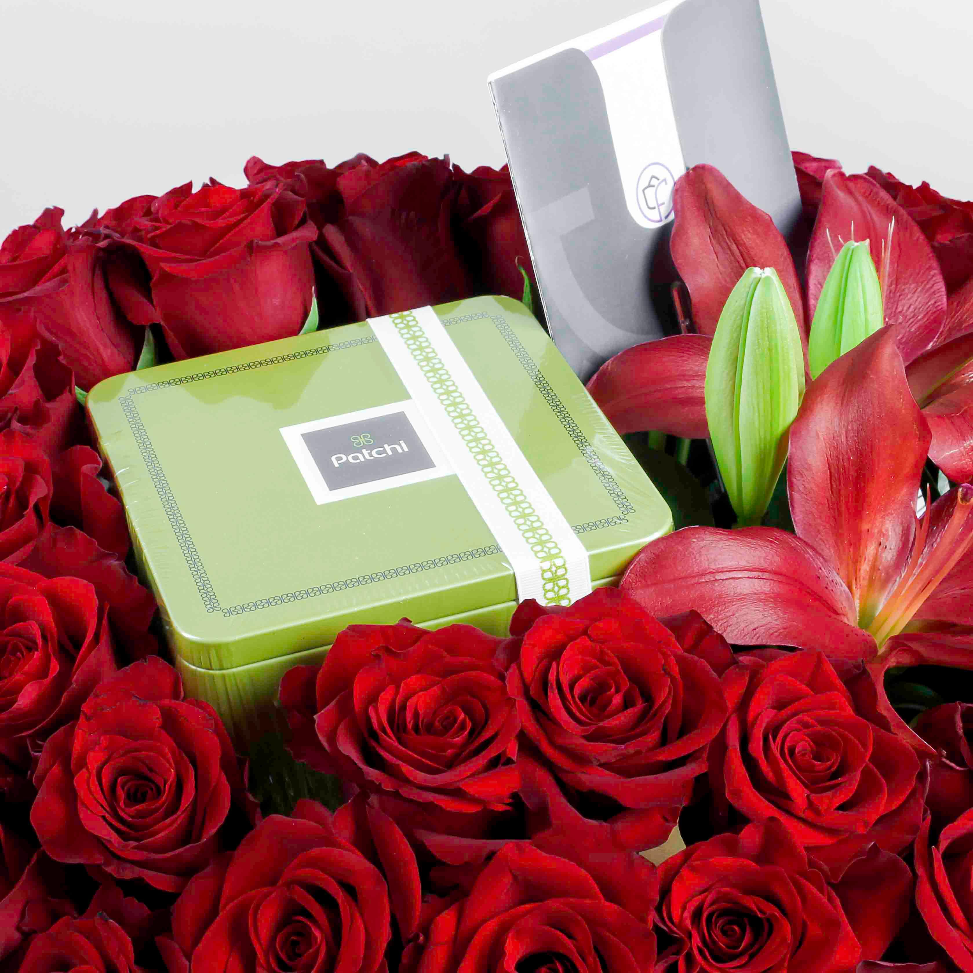 Patchi Chocolate Box and red roses view 2