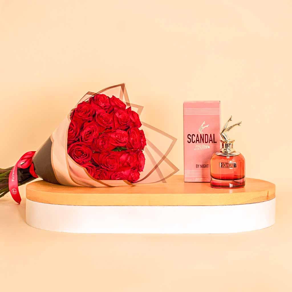 Scandal By Night with 20 Red Roses Hand Bouquet view 1