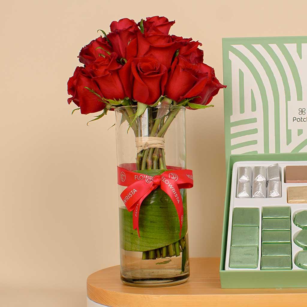 Patchi box containing 43 pieces, Le Création| 15 Red Rose Vase view 3