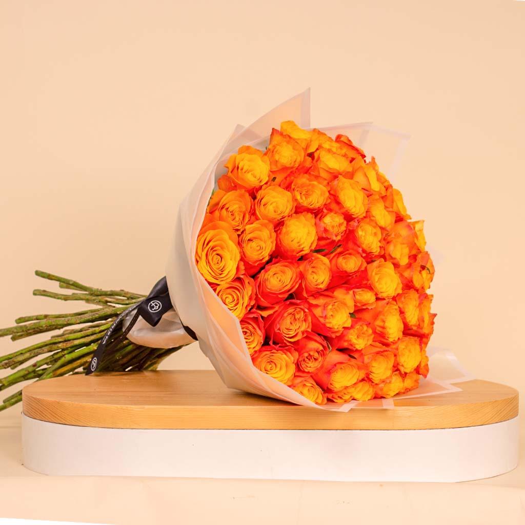 Hand Bouquet of 50 Orange Roses view 1
