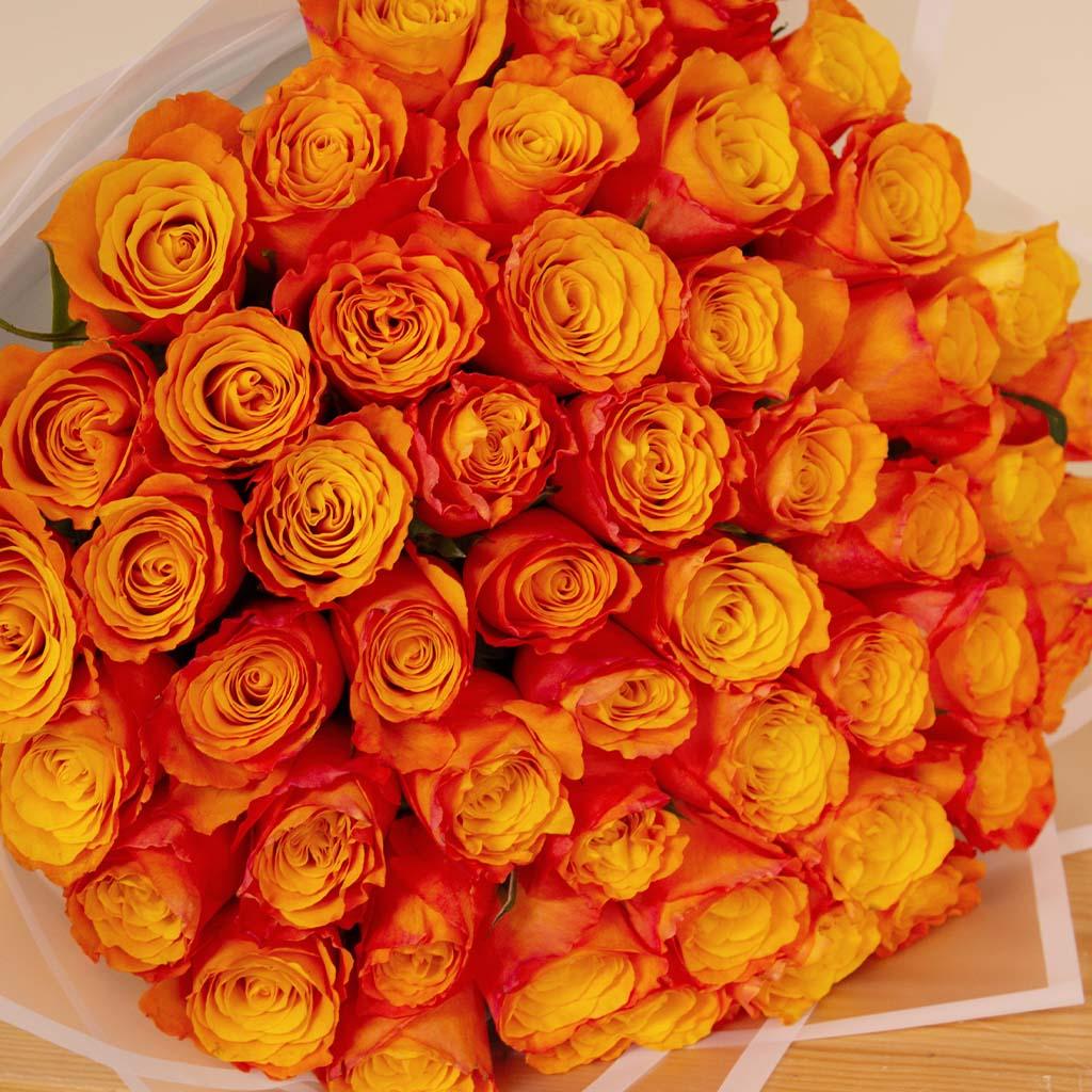 Hand Bouquet of 50 Orange Roses view 2