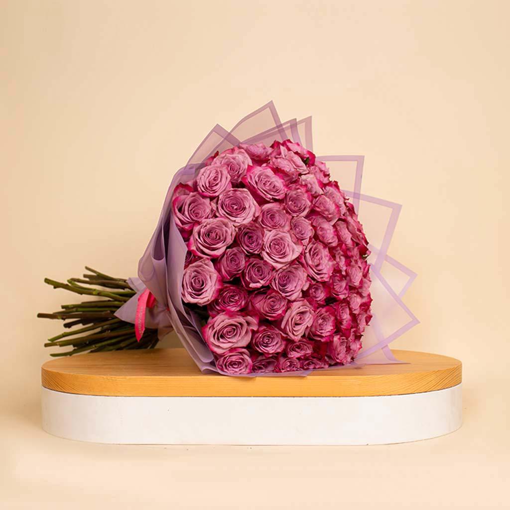 Deep purple 50 roses bouquet view 1
