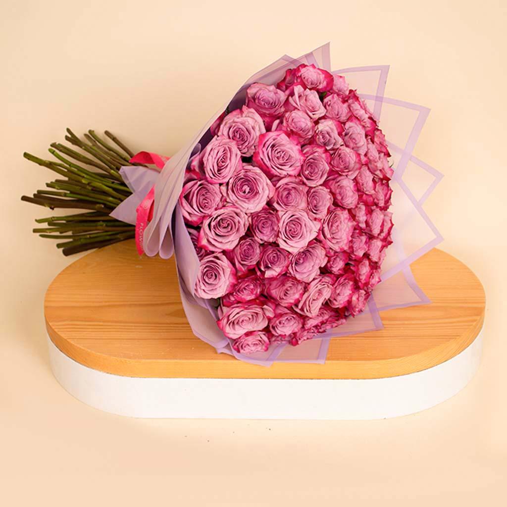Deep purple 50 roses bouquet view 2
