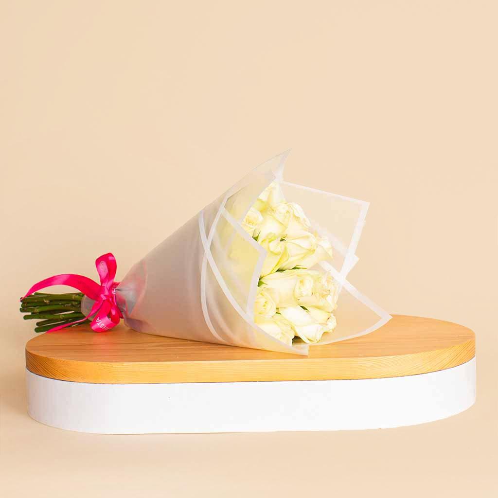 White Hand Bouquet 15 Roses view 1