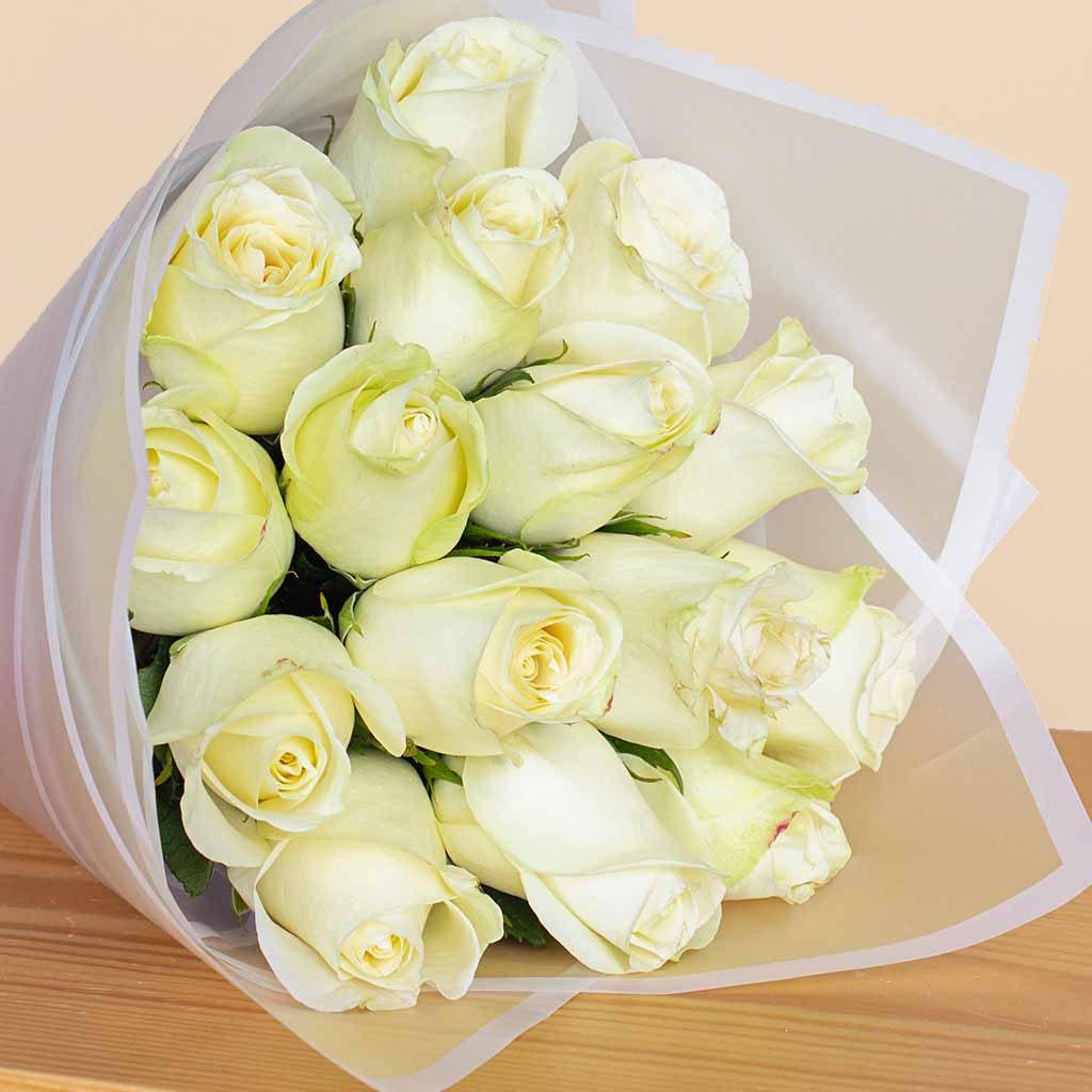 White Hand Bouquet 15 Roses view 2