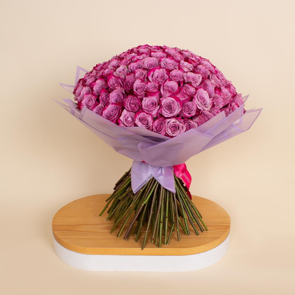 100 Deep purple Roses bouquet view 1