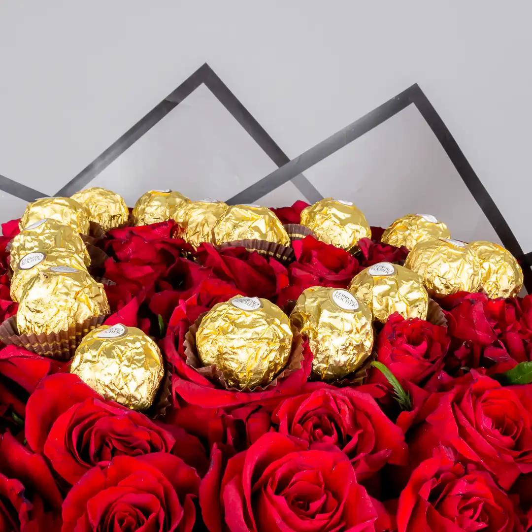 Luxury Gift: Red Roses with Ferrero Chocolates view 2