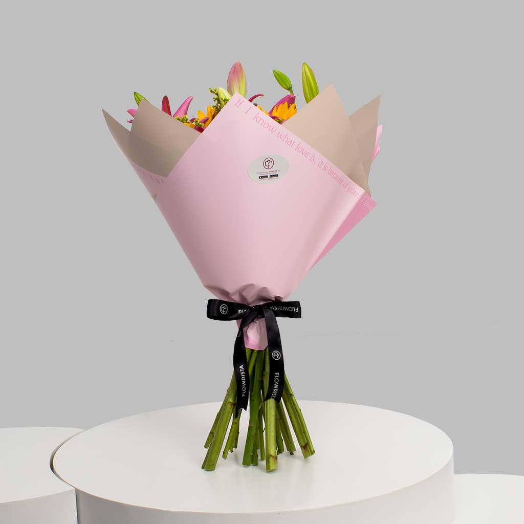 Sunflower & Lily Hand Bouquet - Bright & Cheerful Gift view 2