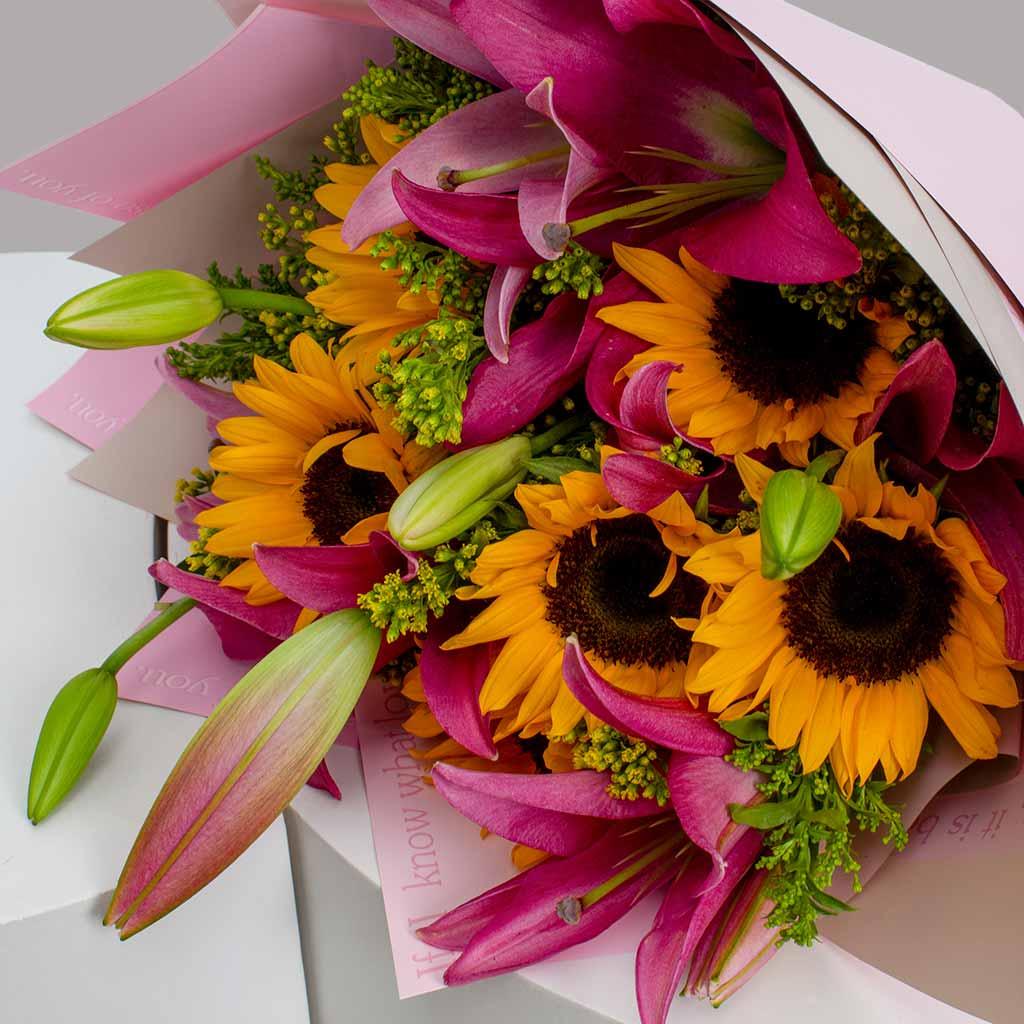 Sunflower & Lily Hand Bouquet - Bright & Cheerful Gift view 3