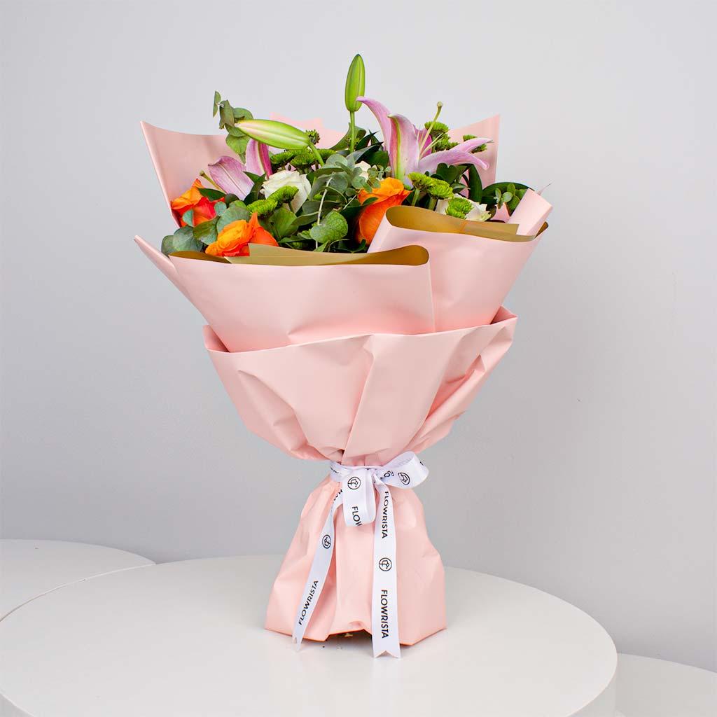 Vibrant Mixed Roses Hand Bouquet view 1