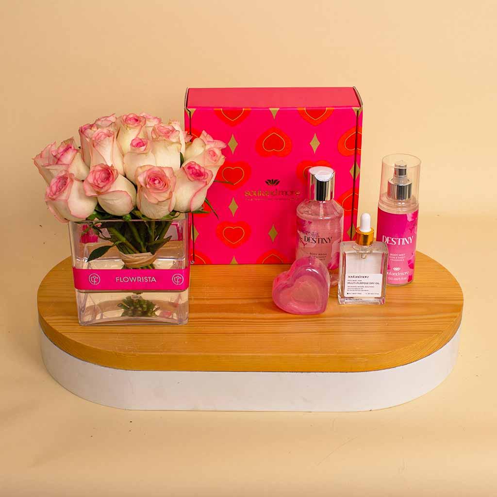 Soul And More Love Bundle & Pink 20 Roses Vase view 3