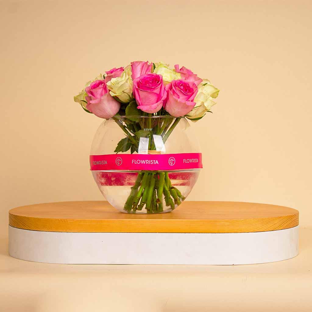 Mixed Flowers Boula Vase – White & Pink Flowers view 1