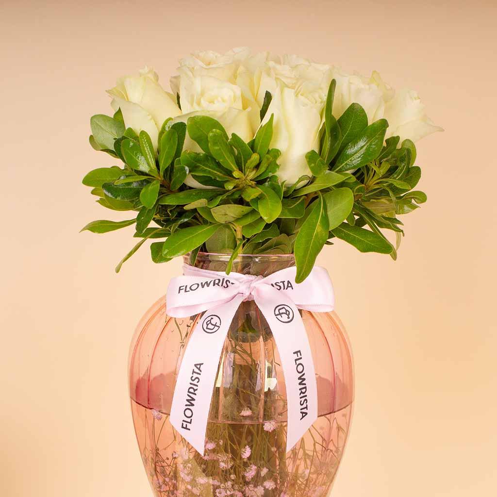 White Roses Art Vase view 2