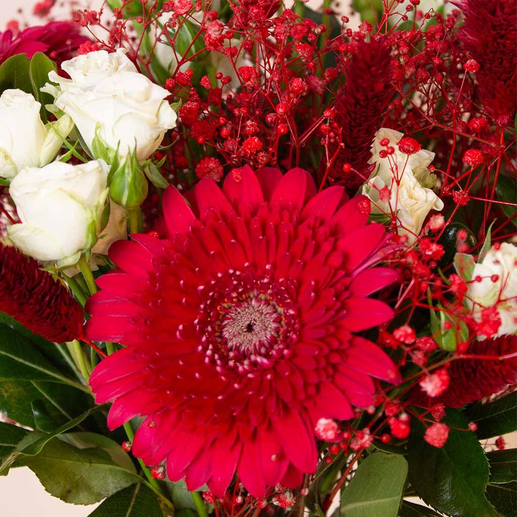 Red Gerbera & White Baby Roses Vase view 2
