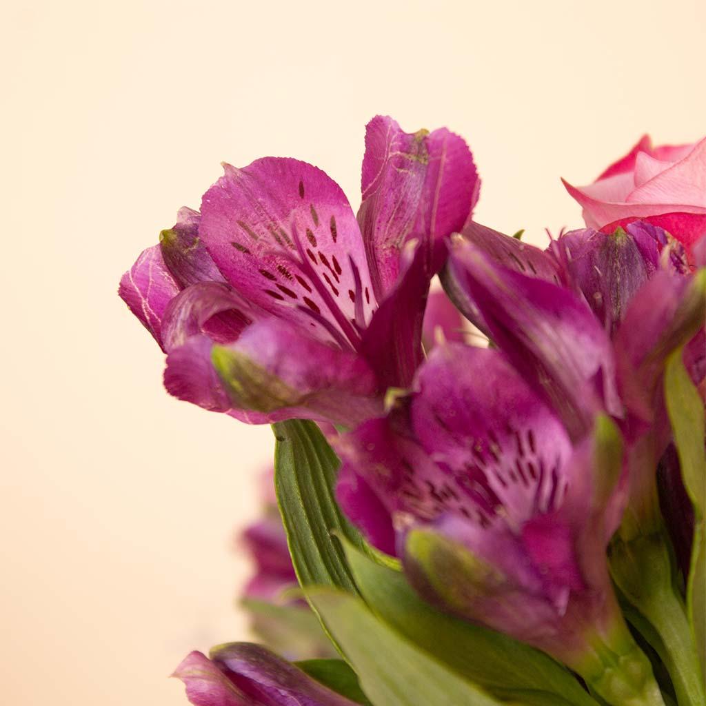 Purple & Pink Mixed Flowers Glass Vase view 2