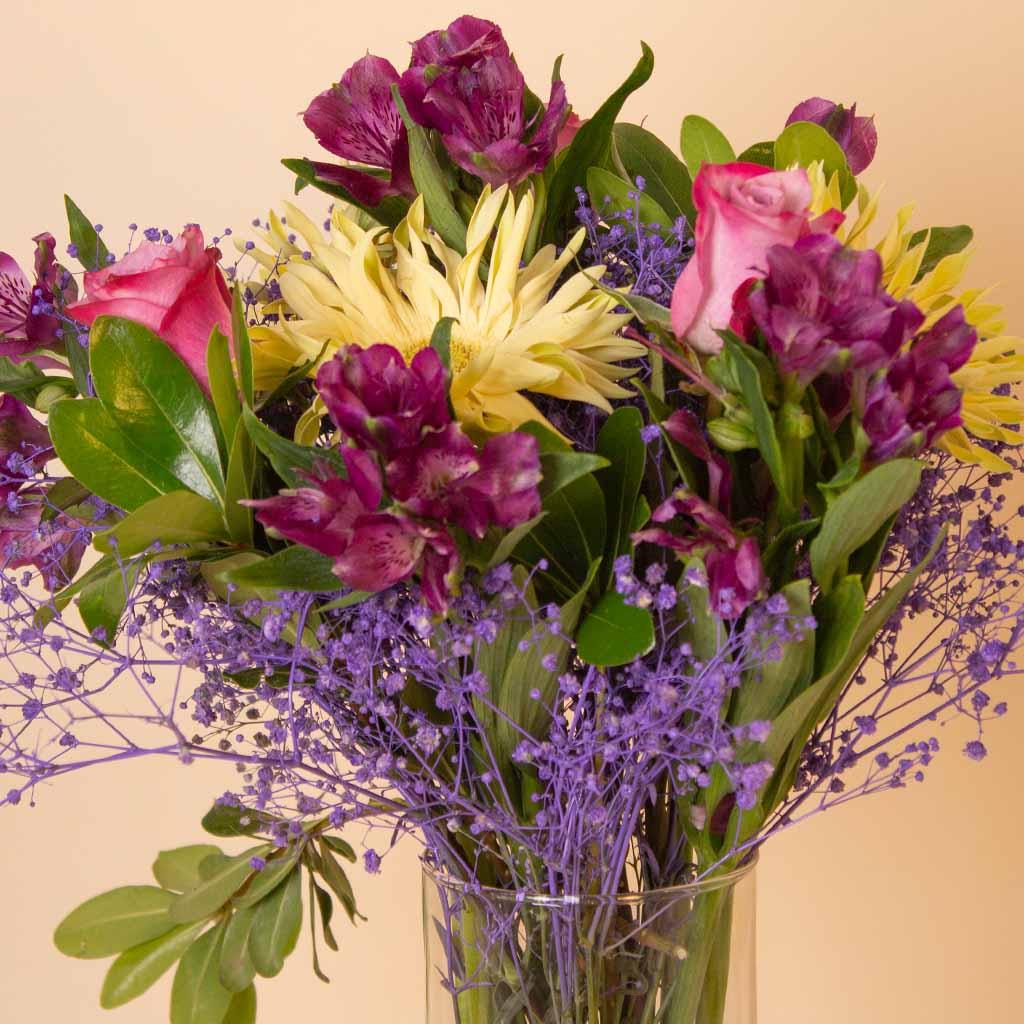 Purple & Pink Mixed Flowers Glass Vase view 3