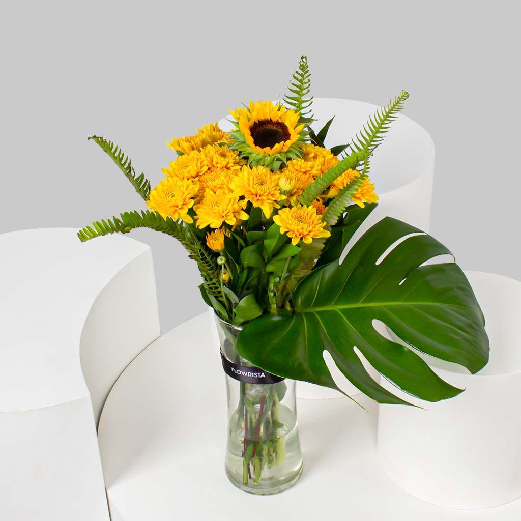Yellow Chrysanthemums & Sunflower Vase view 1