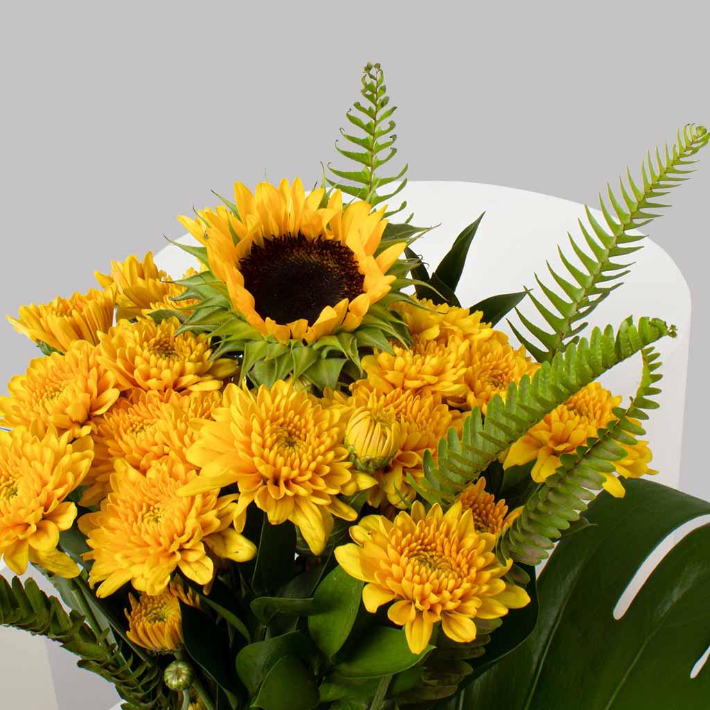 Yellow Chrysanthemums & Sunflower Vase view 2