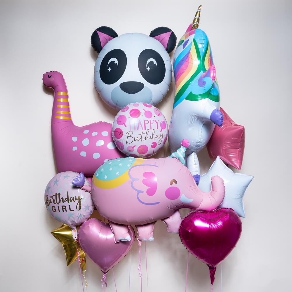 Cute Jungle Friends Birthday Girl Foil Balloon Set 7470