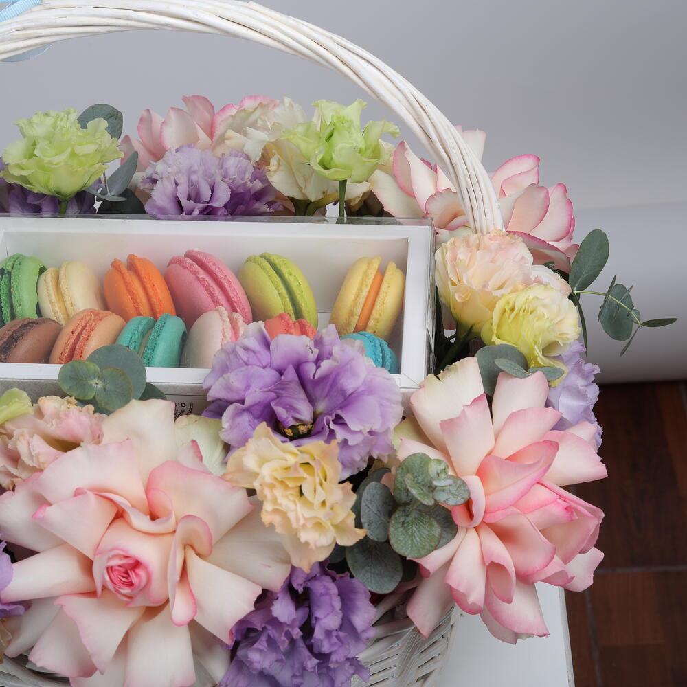 Sweet Macaron Bloom Flower Basket 7285 view 2
