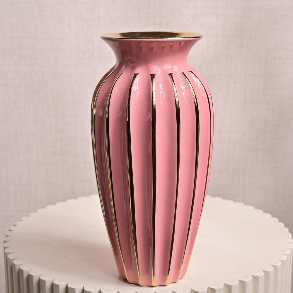 Pink Ceramic Vase with Gold Accents 6815