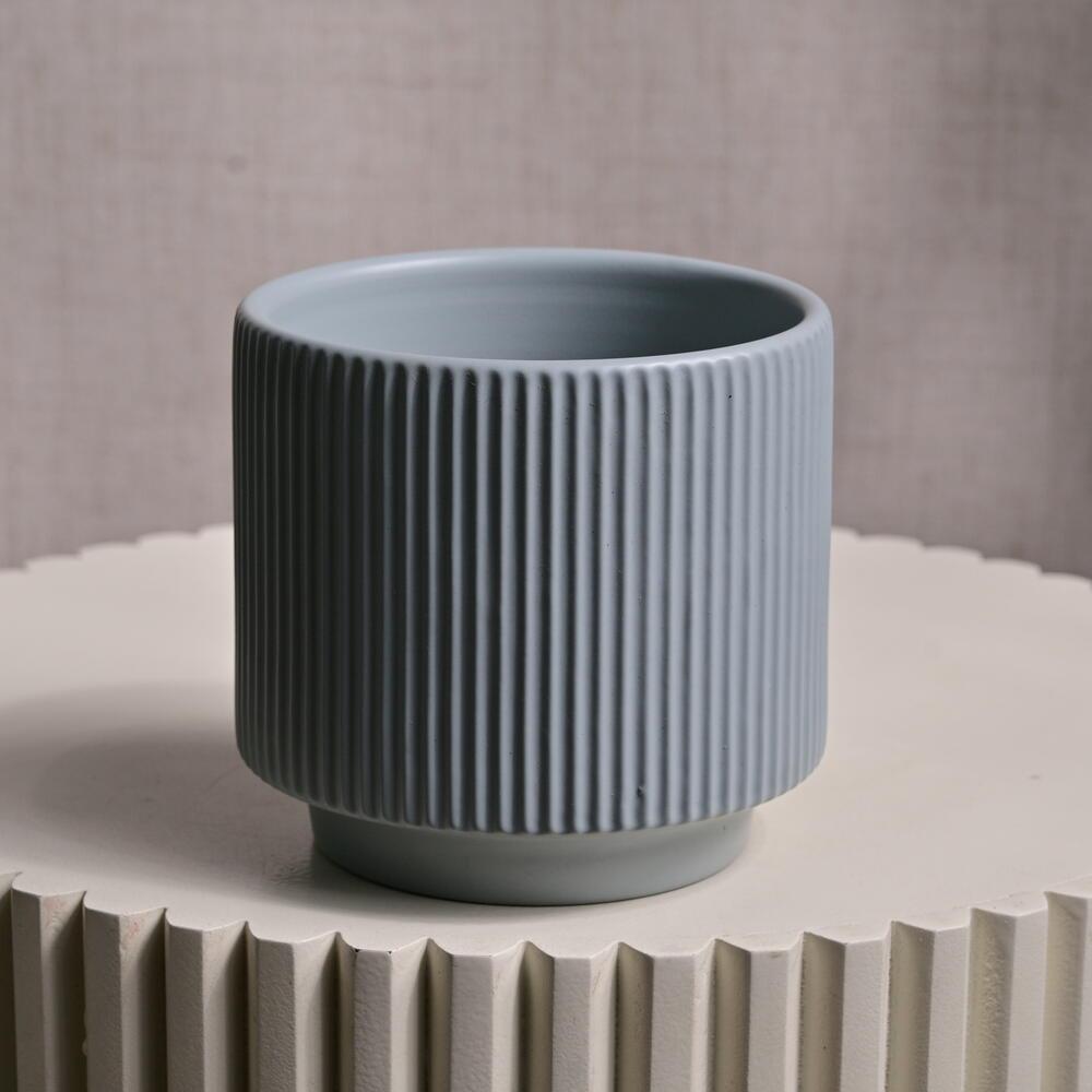 Ribbed Blue Ceramic Vase 6615