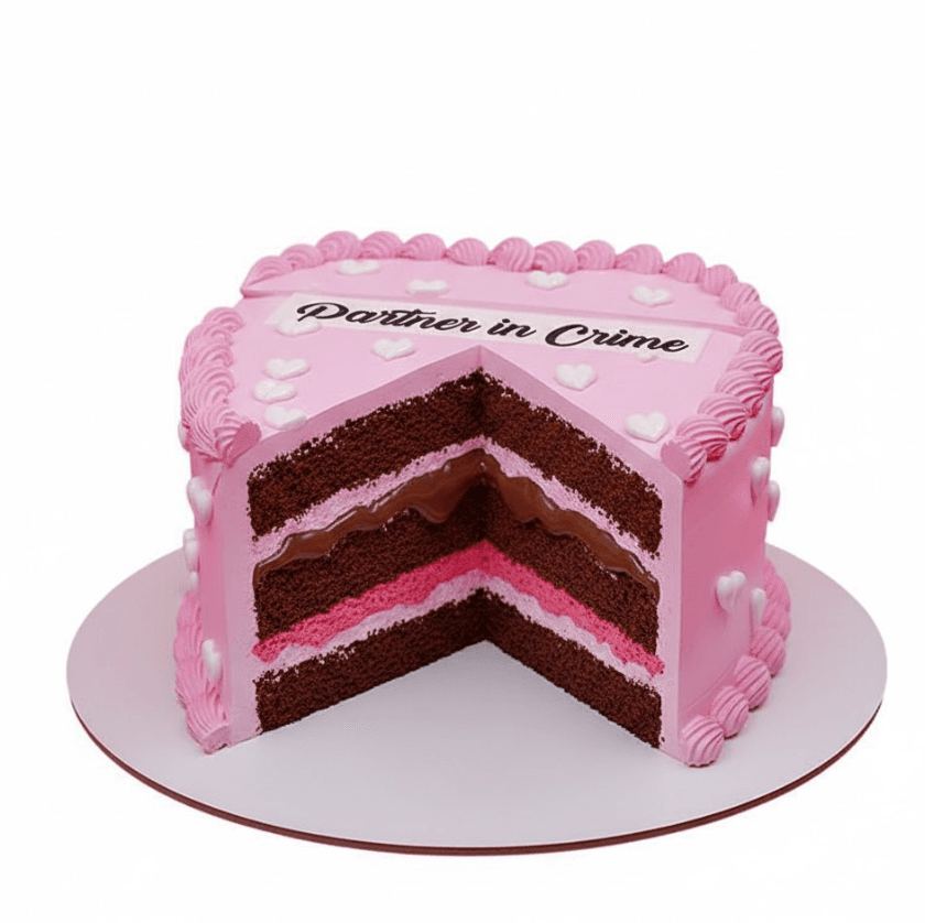 Pink Heart Peel off Cake (Message - Partner in Crime!) view 2