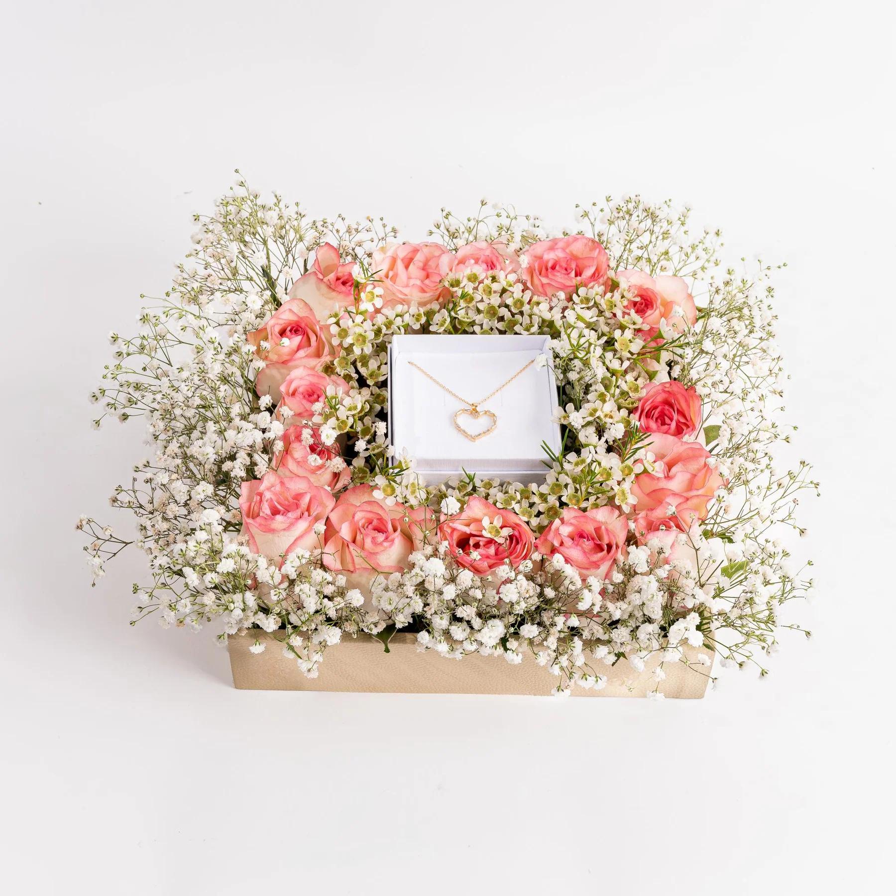 Floral Elegance with Heart Necklace Gift Arrangement view 3