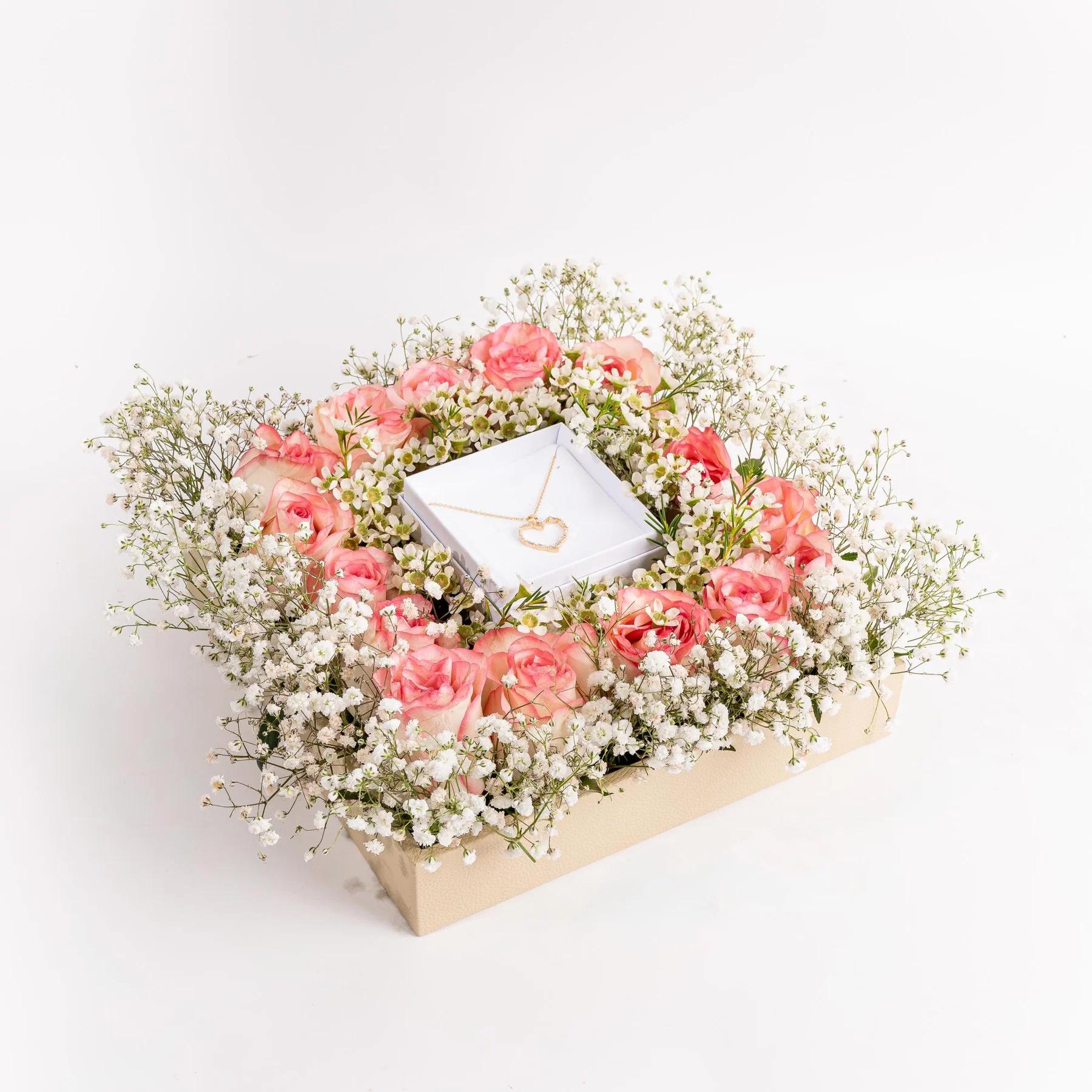 Floral Elegance with Heart Necklace Gift Arrangement view 1