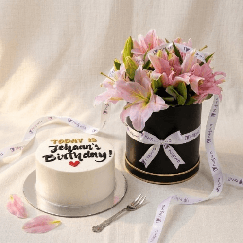 Birthday Bento Cake with lily box view 1