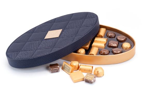 Dark Blue Small Oval Leather Box view 2
