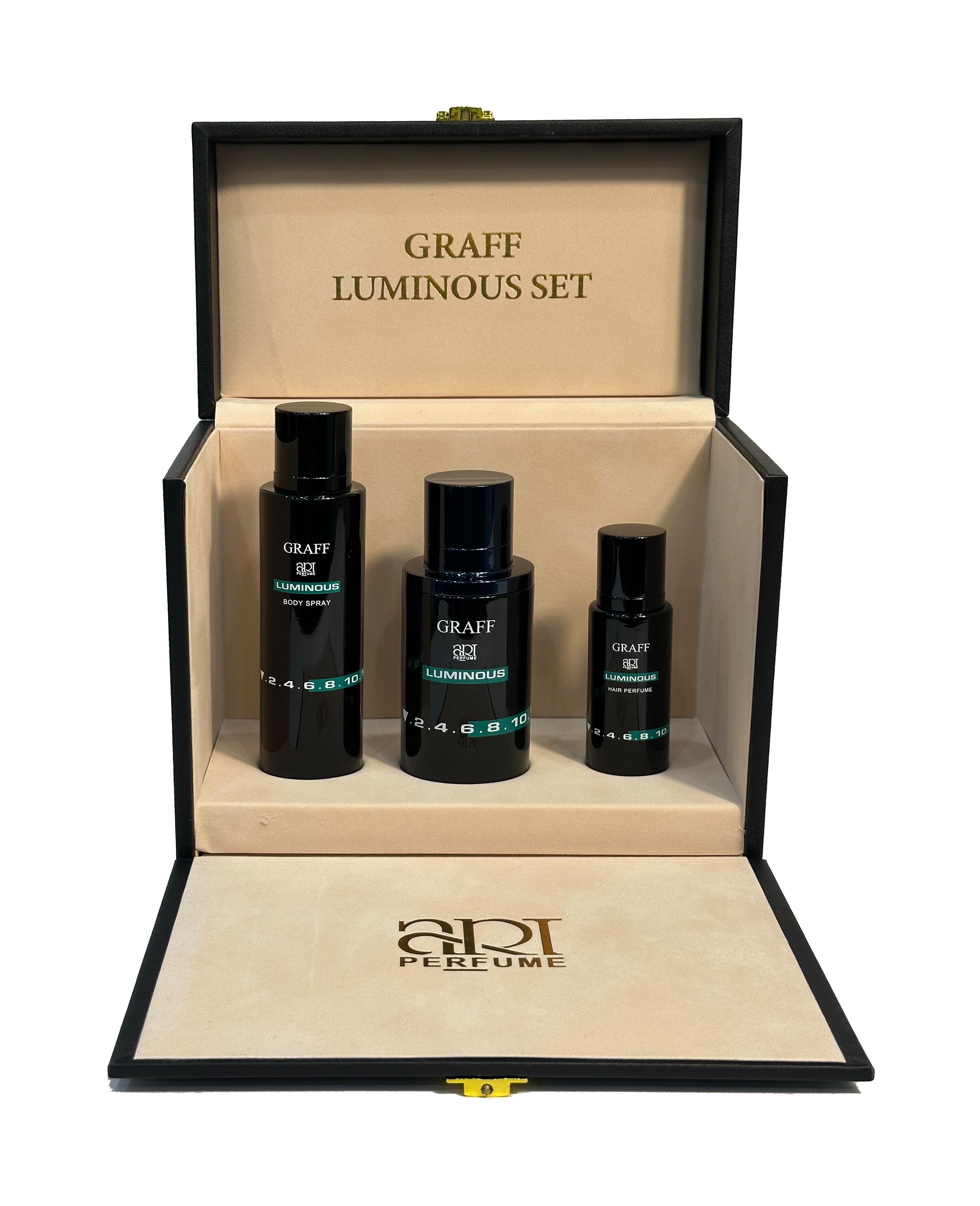 GRAFF ART PERFUME LUMINOUS SET 3PCS EDP 100ML+BODY SPRAY 100ML+HAIR MIST 30MLundefined