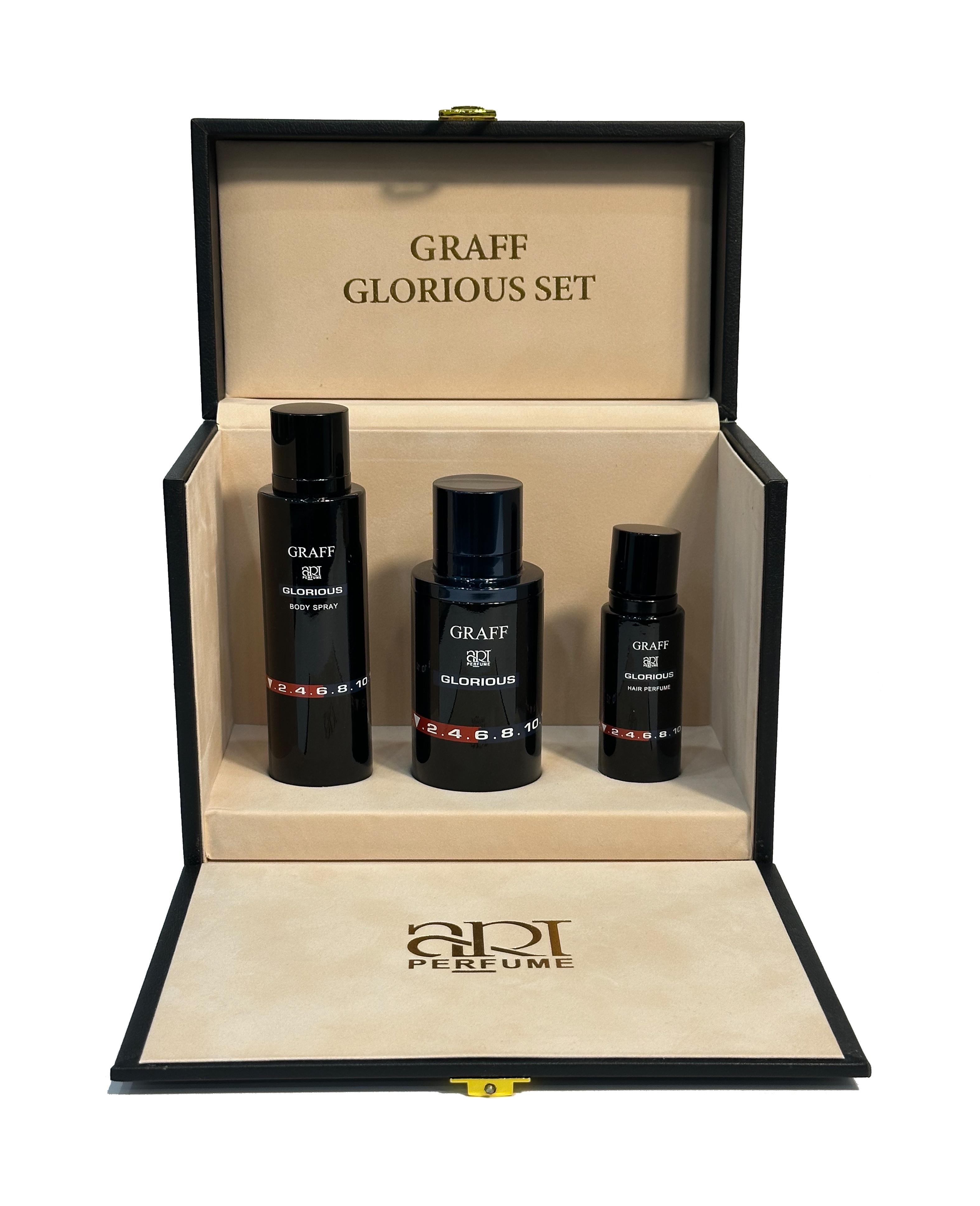 GRAFF ART PERFUME GLORIOUS SET 3PCS EDP 100ML+BODY SPRAY 100ML+HAIR MIST 30MLundefined