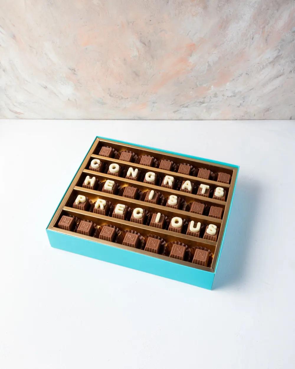 Congrats he is preciousBaby Boy Chocolate Gift, Newborn Gift, Luxury Chocolate Gift, هدية مولود ولد, هدية شوكولاتة للمولود, هدية شوكولاتة فاخرة