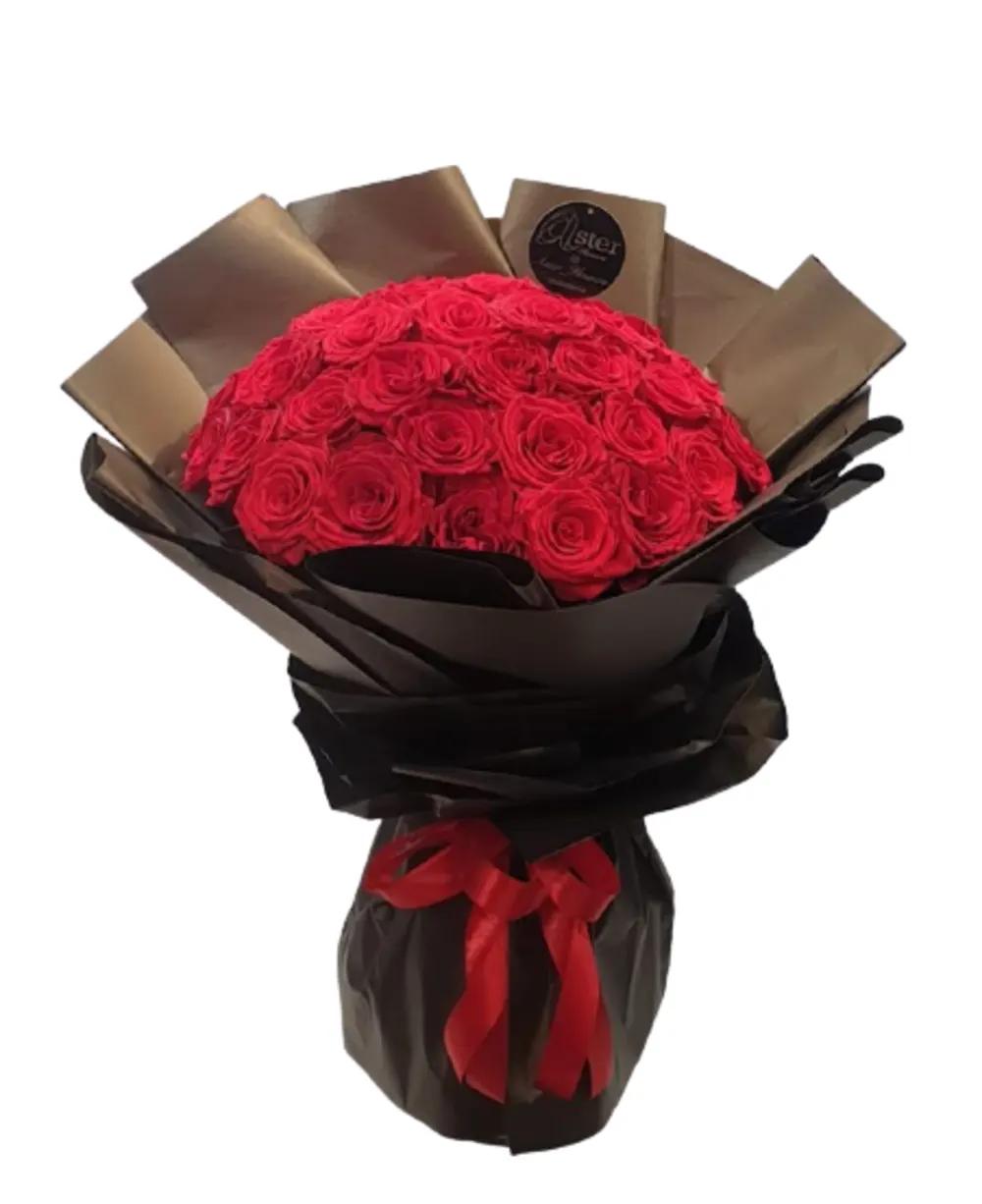 FLAMING RED ROSES HAND BOUQUETundefined