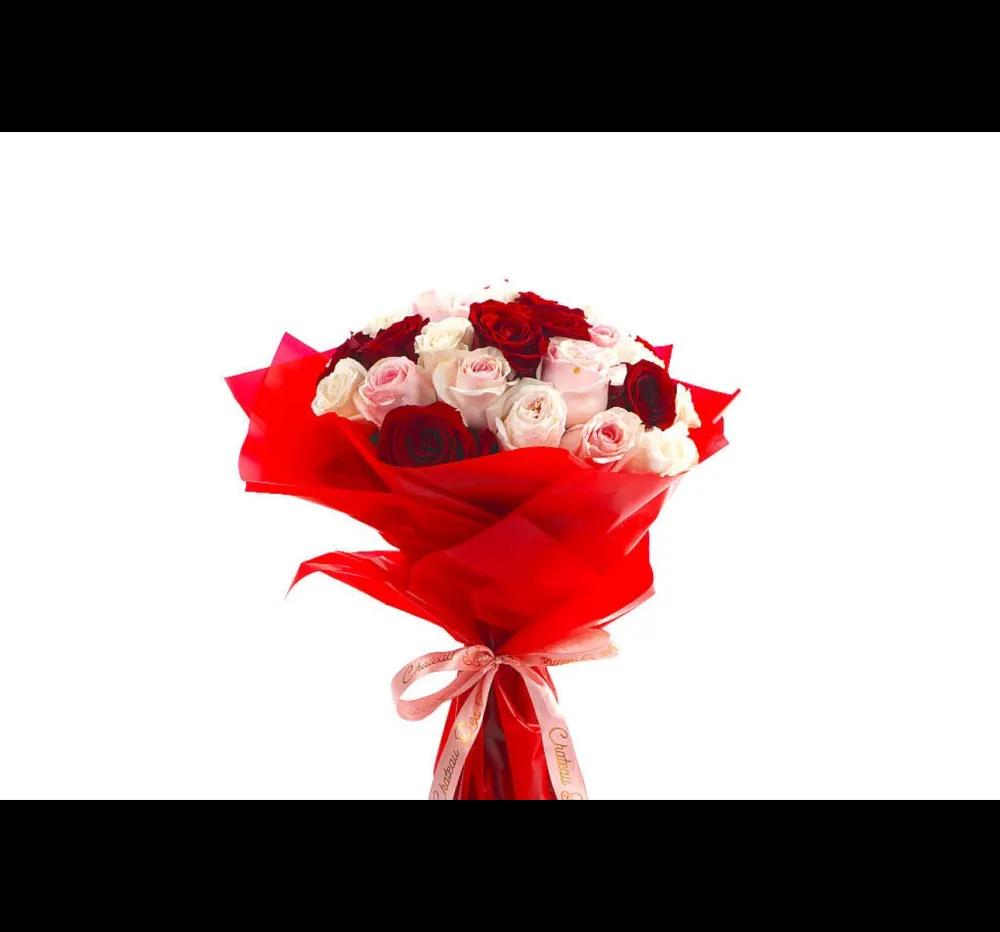 A white and red rose hand bouquet.undefined