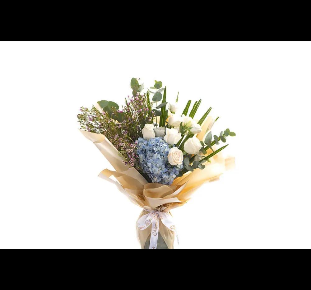 Blue hydrangea hand bouquet.undefined